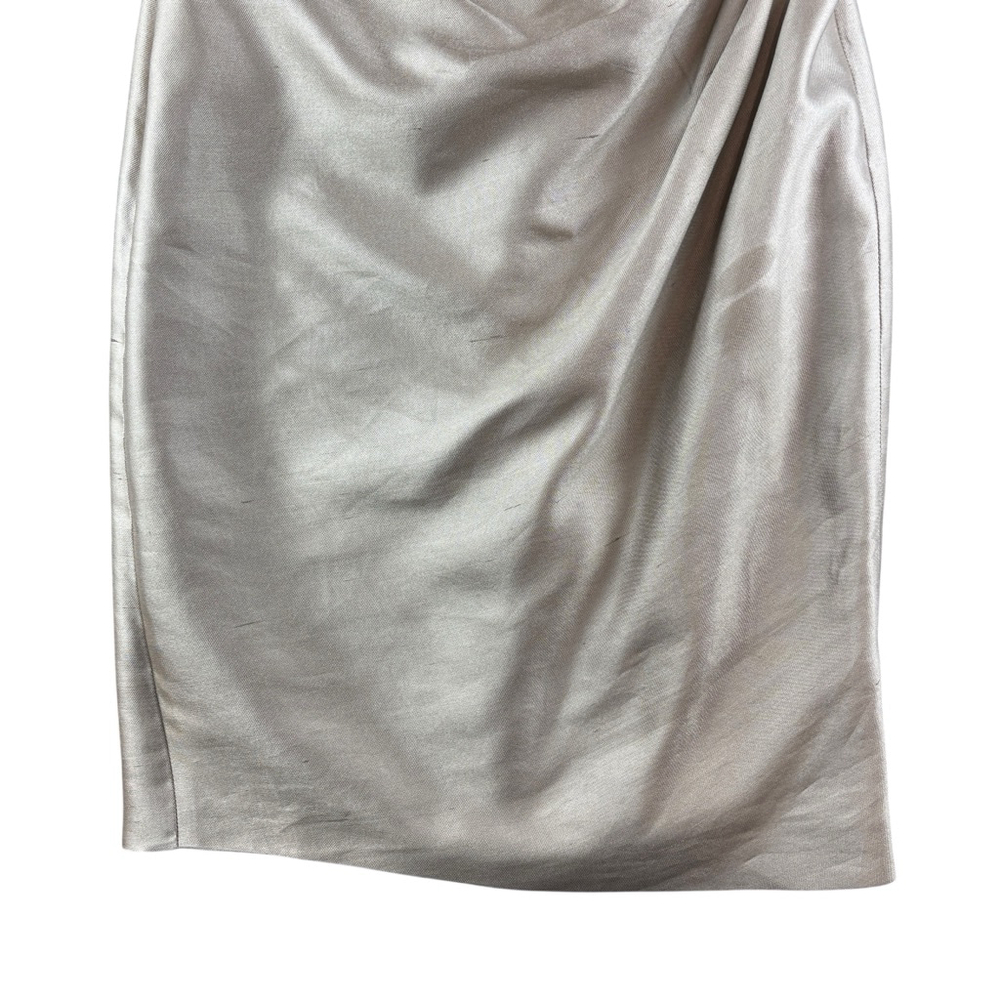 MaxMara Italy Champagne Gold Silk Blend V-Neck Sleeveless Gathered Dress Size 4 - Picture 5 of 12